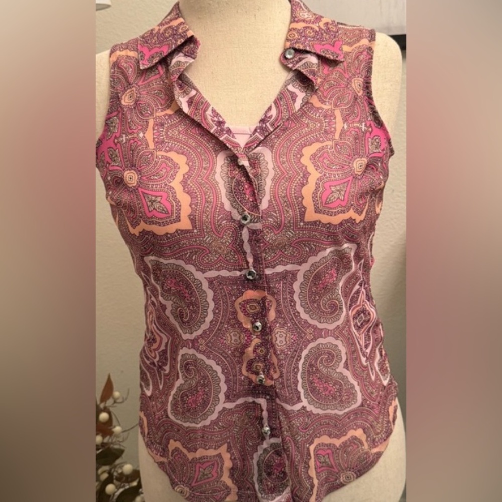 INC International Concepts Pink and Purple Paisley Blouse